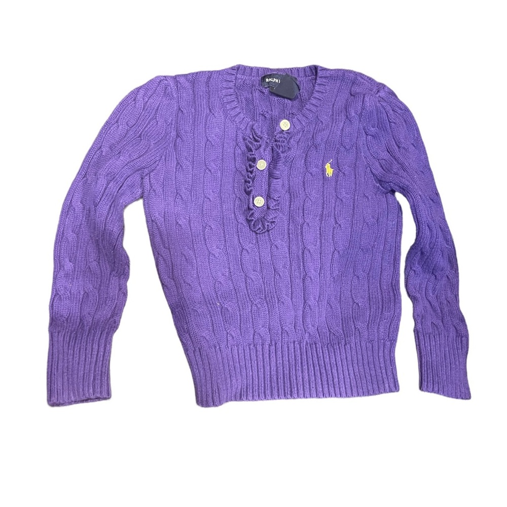 Beautiful Purple Ruffles around the Buttons Sweater! Size 5❣️